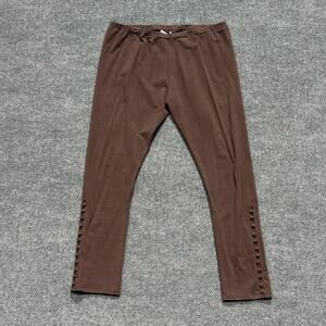 WD.NY Leggings Womens XL Brown Ankle Knit Button Hem Stretch Casual Pants